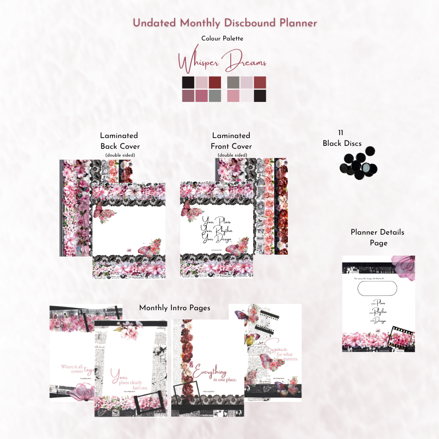 Undated Monthly Discbound Planner | Whisper Dreams