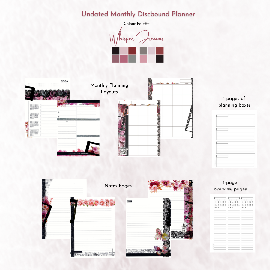 Undated Monthly Discbound Planner | Whisper Dreams