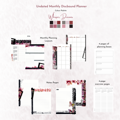 Undated Monthly Discbound Planner | Whisper Dreams