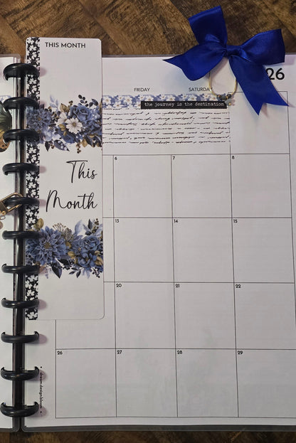 Large Paperclip with Bow in Azure Blooms palette by dream.design.bloom displayed marking a page in discbound planner, boutique accessory combining beauty and function