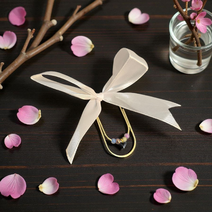 Large Paperclip with Bow by dream.design.bloom in Celestial Blooms palette, colourful rainbow discbound planner accessory with boutique bow