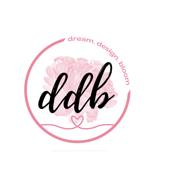 Circle logo with flower blooming showcasing the shop dream.design.bloom a boutique stationery and planner business