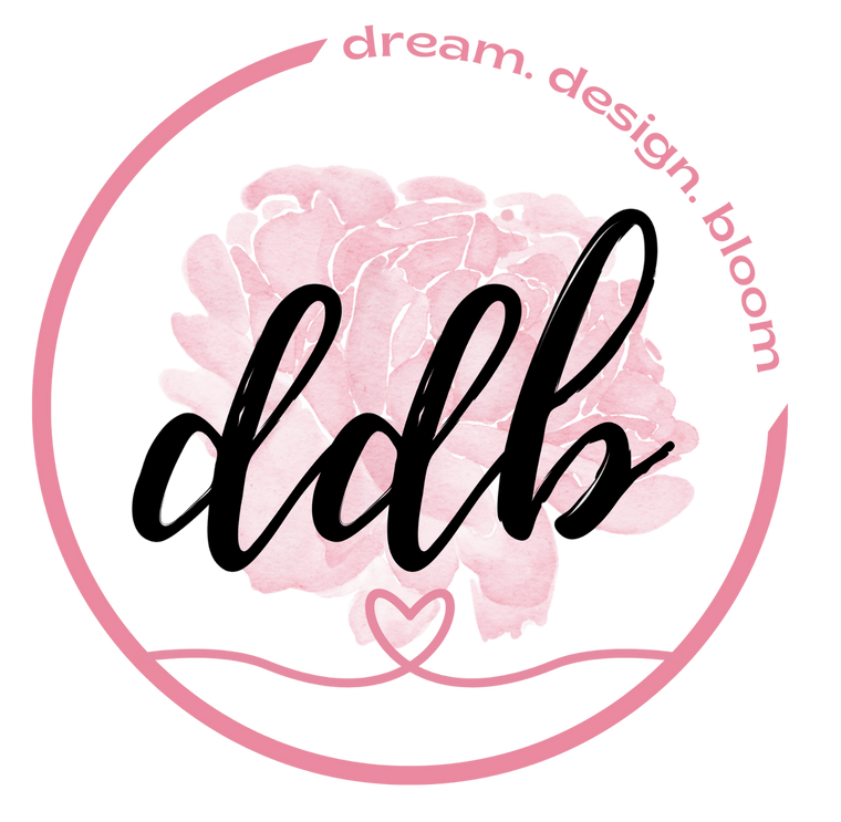 Circle logo with flower blooming showcasing the shop dream.design.bloom a boutique stationery and planner business