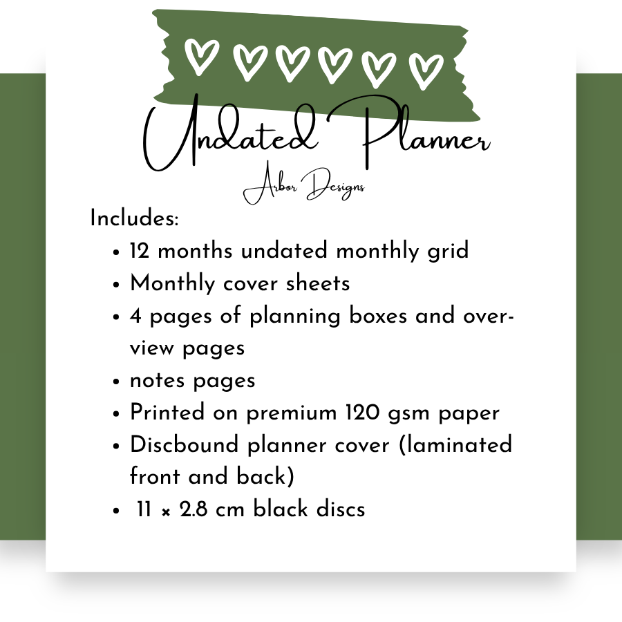 Undated Discbound Monthly Planner | Arbor Designs
